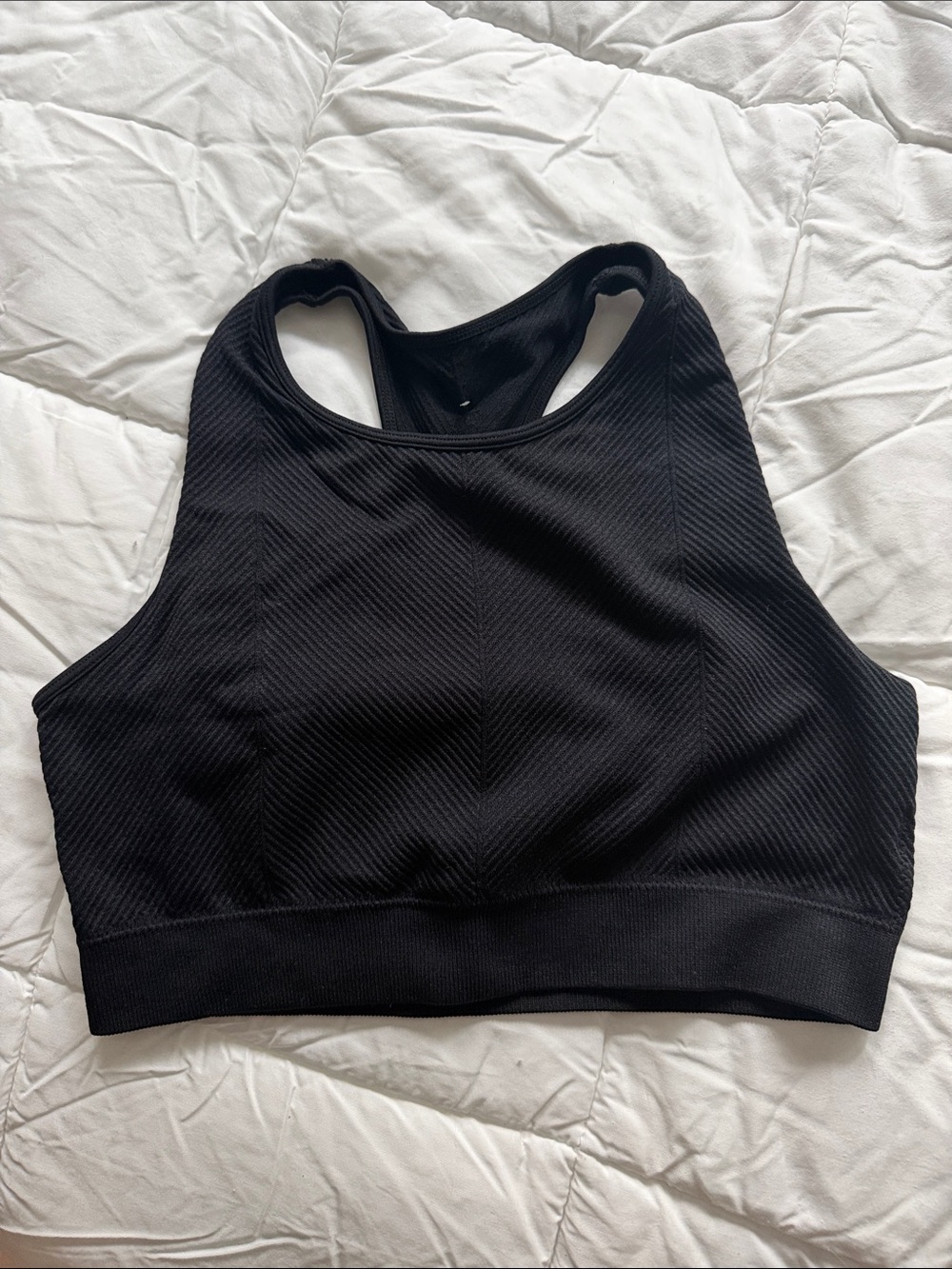 Ribbed High-Neck Sports Bralette in Black